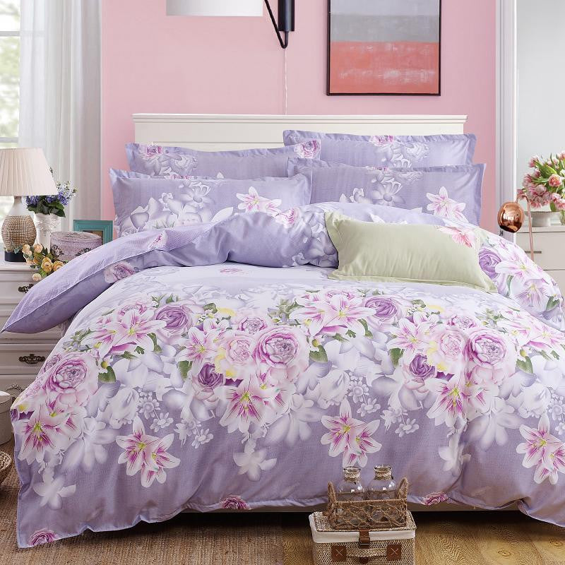 Elegant Floral Bedding Set Polyester Cotton Bed Linen Sets 4pcs Bedspreads Kids Twin Size Blue Duvet Cover Bed Sheet Set-Dollar Bargains Online Shopping Australia