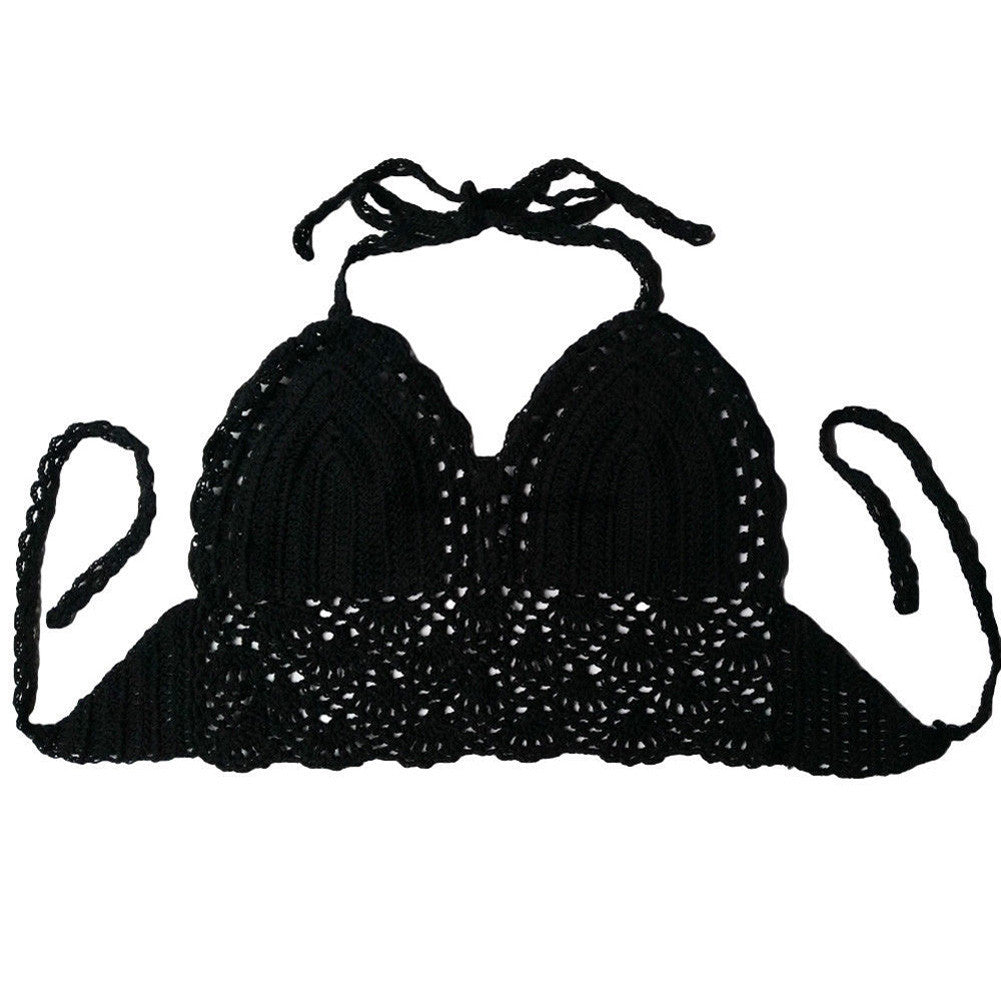 Summer Style Crochet Crop Top Women Sexy Vintage Cropped Tops Summer Hollow Out Strappy Halter Kinitted Camis Top Bra-Dollar Bargains Online Shopping Australia