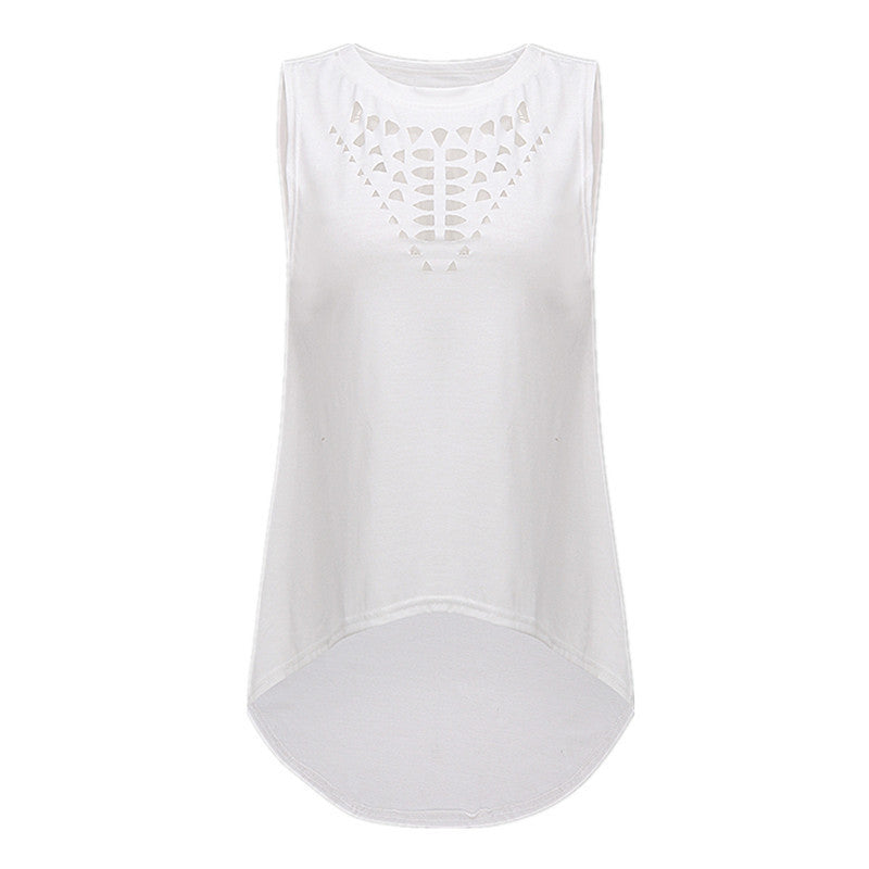 Sexy Casual Blusas Retro Hollow Women Shirts Top Sleeveless Plus Size Irregular Hem Loose Blouse Vest S-3XL-Dollar Bargains Online Shopping Australia