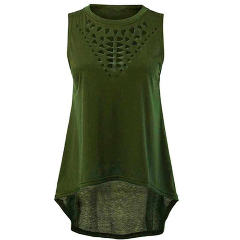 Sexy Casual Blusas Retro Hollow Women Shirts Top Sleeveless Plus Size Irregular Hem Loose Blouse Vest S-3XL-Dollar Bargains Online Shopping Australia