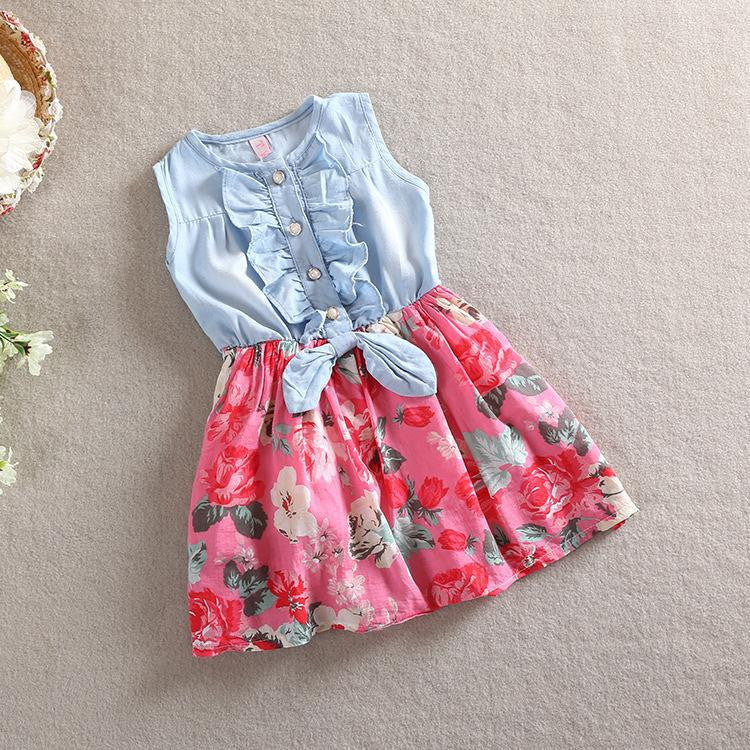 Belababy Baby Girl Dress Summer Children Sleeveless Christmas Girls Denim Floral Dresses Kids Princess Bowknot Flower Dress-Dollar Bargains Online Shopping Australia