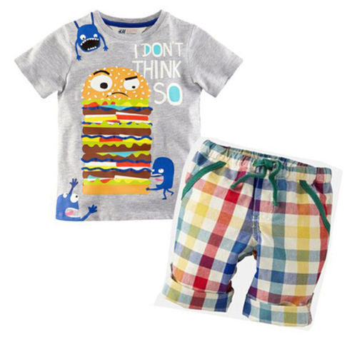 Hamburg Baby Boy Kid Summer Short Sleeve T-shirt Tops Clothes Plaid Pants Outfit-Dollar Bargains Online Shopping Australia