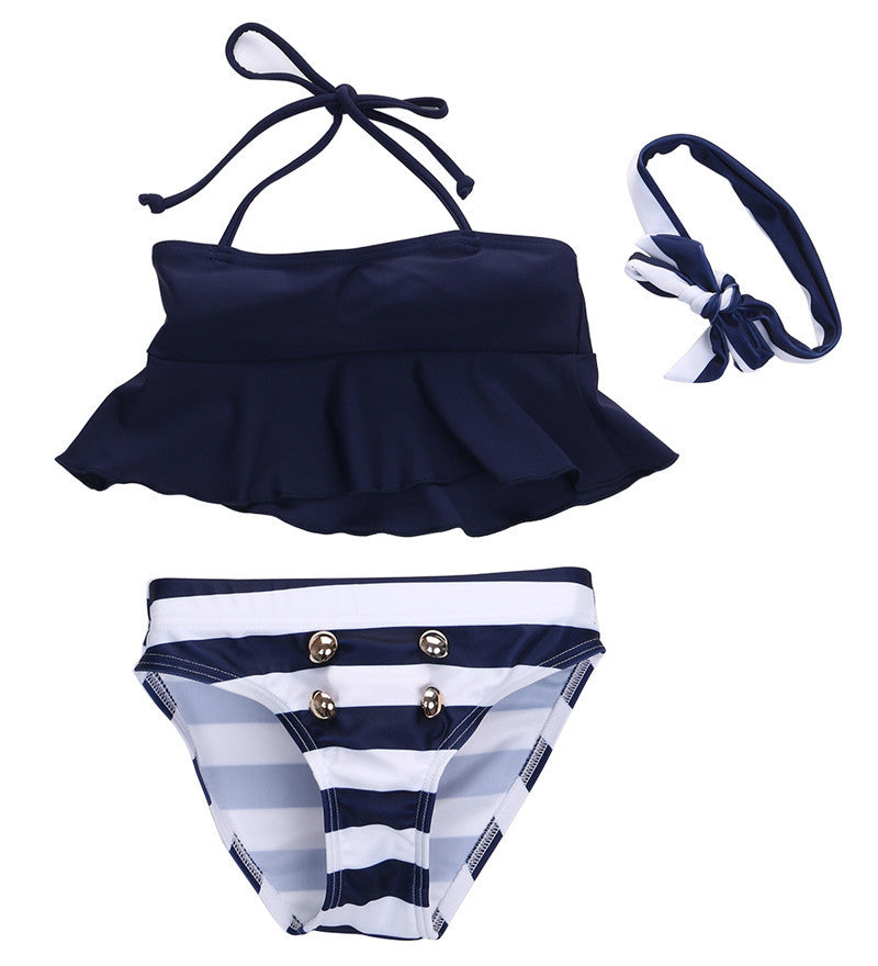 Brand Children Girls Bikini Suit Ruffles Navy Tops Striped Tankini Swimsuit Swimwear two pieces swim for girls-Dollar Bargains Online Shopping Australia