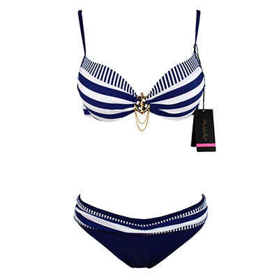Bikini Push Up Swimwear Retro Navy BLue Black White Striped Anchors Bathing Suit Bikini Set Monokinis AK1648-Dollar Bargains Online Shopping Australia