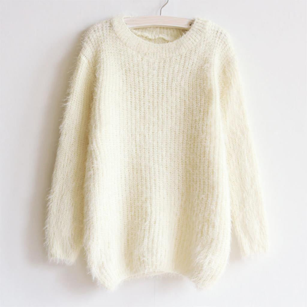 Autumn Winter Women Sweater Warm Mohair O Neck Women Pullover Long Sleeve Casual Loose Sweater Knitted Tops-Dollar Bargains Online Shopping Australia