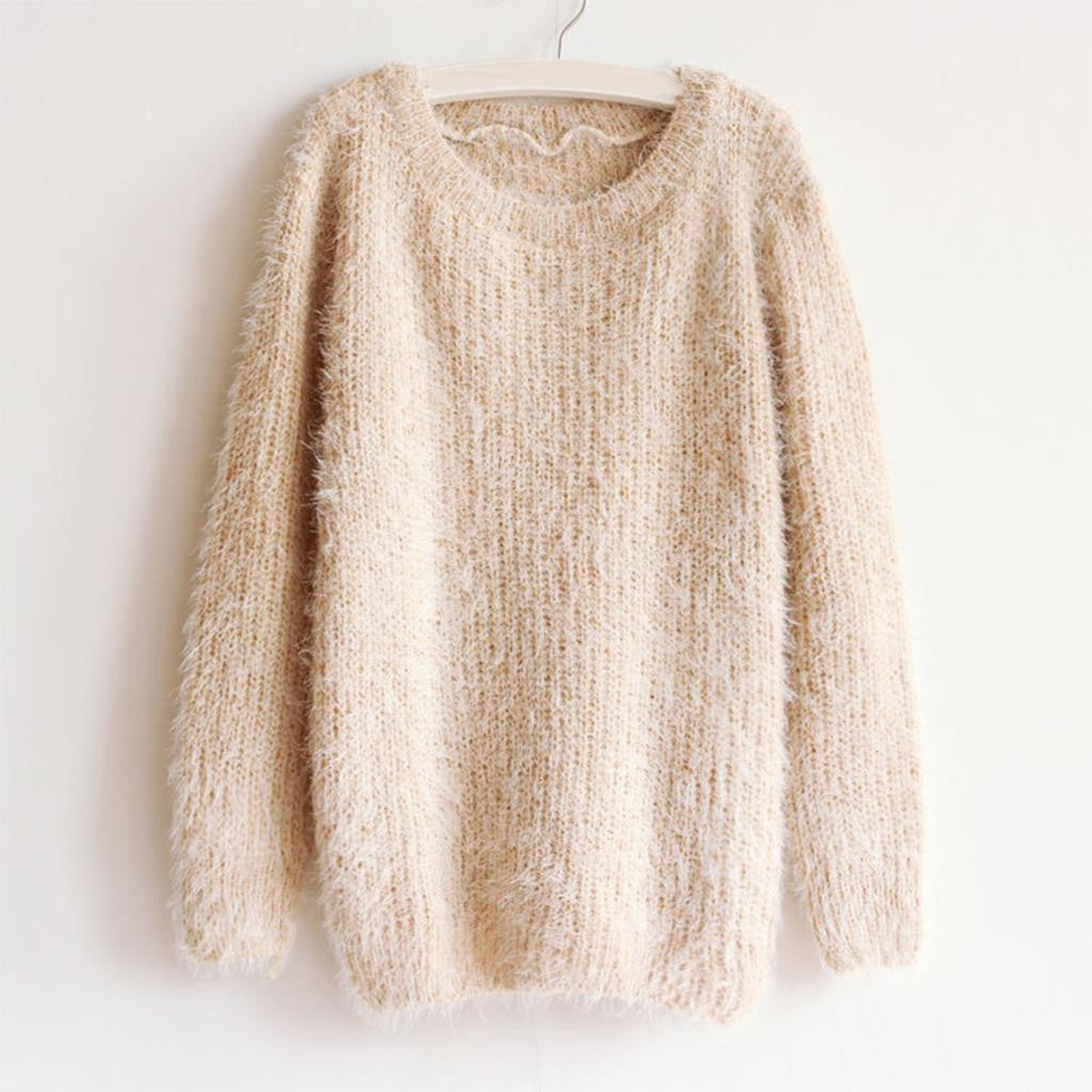 Autumn Winter Women Sweater Warm Mohair O Neck Women Pullover Long Sleeve Casual Loose Sweater Knitted Tops-Dollar Bargains Online Shopping Australia