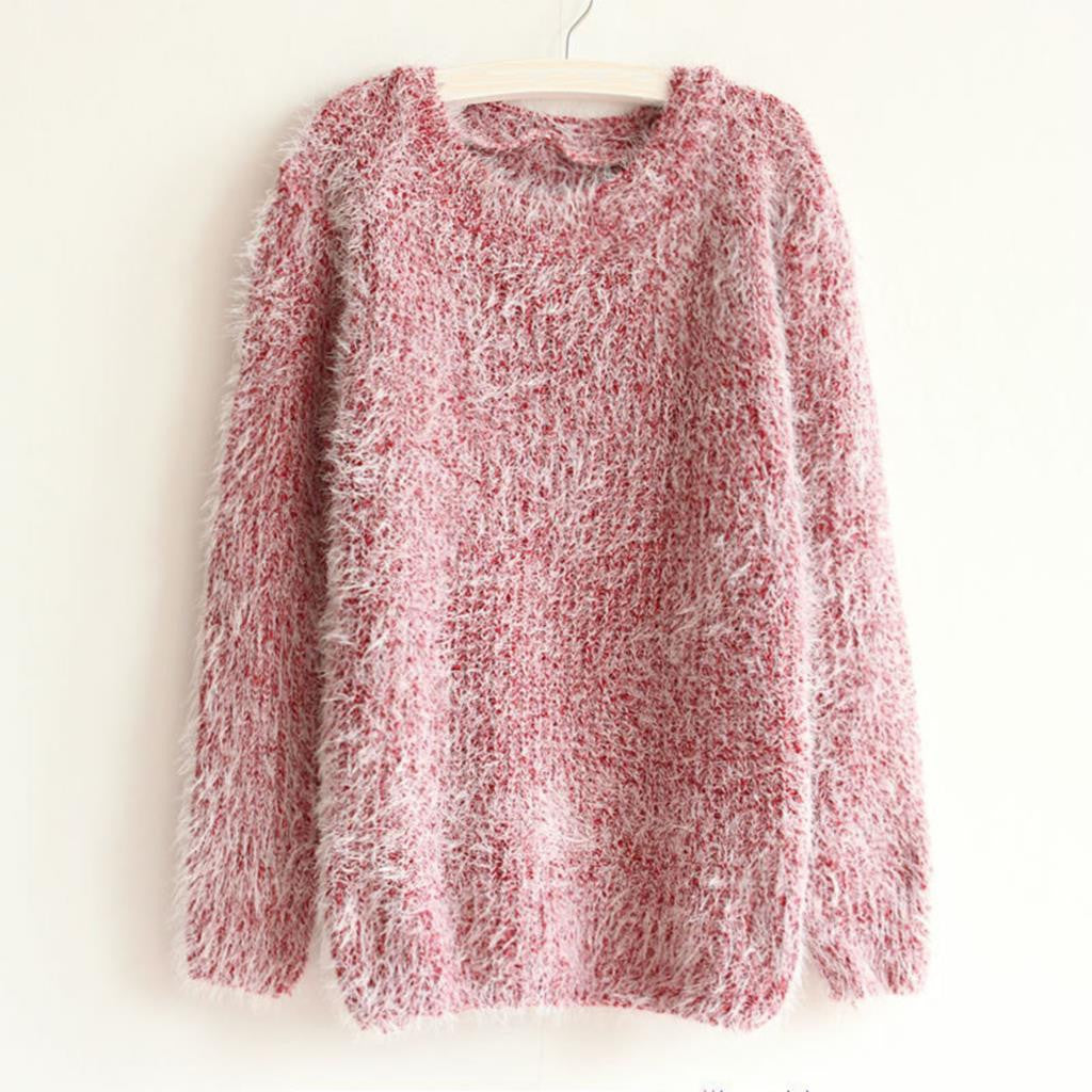 Autumn Winter Women Sweater Warm Mohair O Neck Women Pullover Long Sleeve Casual Loose Sweater Knitted Tops-Dollar Bargains Online Shopping Australia