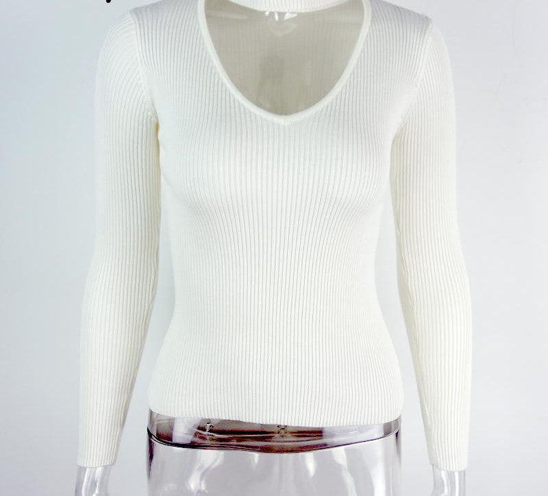 BerryGo Autumn winter black halter knitted sweater White pullover women tops Slim v neck long sleeve chic jumper pull femme-Dollar Bargains Online Shopping Australia