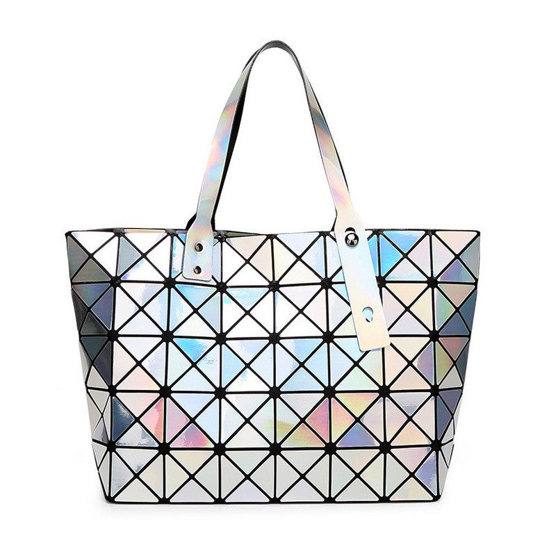 Laser Women Dazzle Color Plaid Tote Casual Bags Female Fashion Fold Over Handbags Lady Sequins Mirror Saser Bag Bao Bao-Dollar Bargains Online Shopping Australia