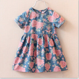 High hot sell fashion dress baby girl cute denim dresses kids casual clothing summer short sleeve print child vestidos-Dollar Bargains Online Shopping Australia