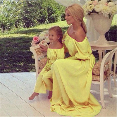 Summer Mother Daughter Dresses Bohemian Beach Family Matching Clothes Off Shoulder Chiffon Long Dress Family Fitted-Dollar Bargains Online Shopping Australia