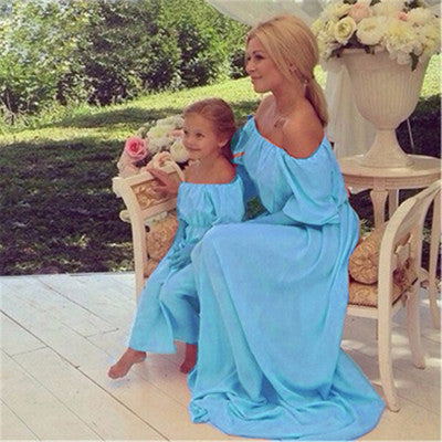 Summer Mother Daughter Dresses Bohemian Beach Family Matching Clothes Off Shoulder Chiffon Long Dress Family Fitted-Dollar Bargains Online Shopping Australia