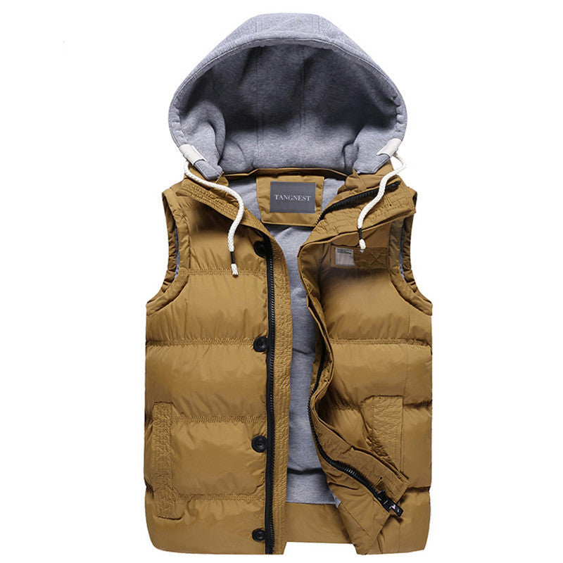 Men's Thicken Slim Casual Vests Hat Detachable Vest For Winter Youth Trend Big Plus Size M-5XL Five Colors Colete MWB086-Dollar Bargains Online Shopping Australia