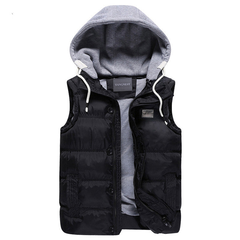 Men's Thicken Slim Casual Vests Hat Detachable Vest For Winter Youth Trend Big Plus Size M-5XL Five Colors Colete MWB086-Dollar Bargains Online Shopping Australia