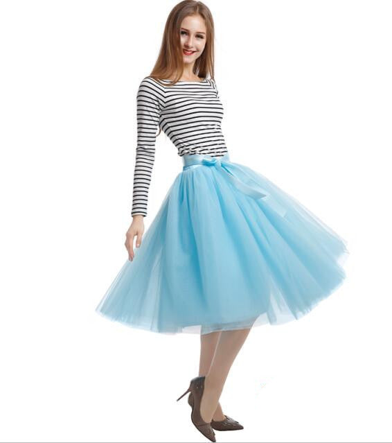 Best Quality 7 Layers Midi Tulle Skirt Tutu Skirts Womens Petticoat Elastic Belt Autumn-Dollar Bargains Online Shopping Australia