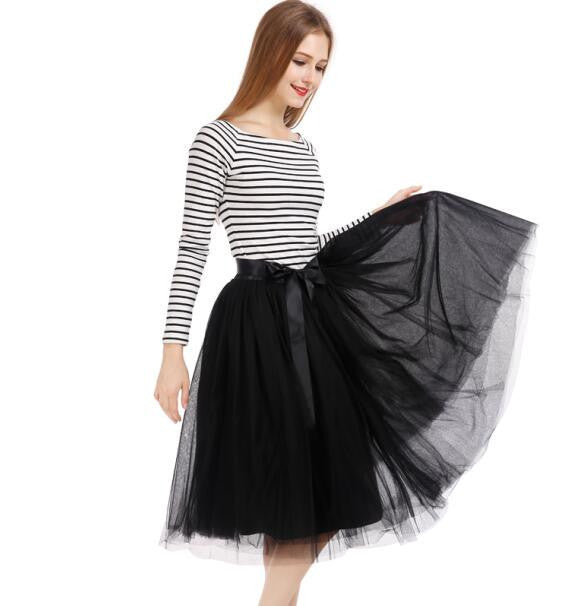 Best Quality 7 Layers Midi Tulle Skirt Tutu Skirts Womens Petticoat Elastic Belt Autumn-Dollar Bargains Online Shopping Australia