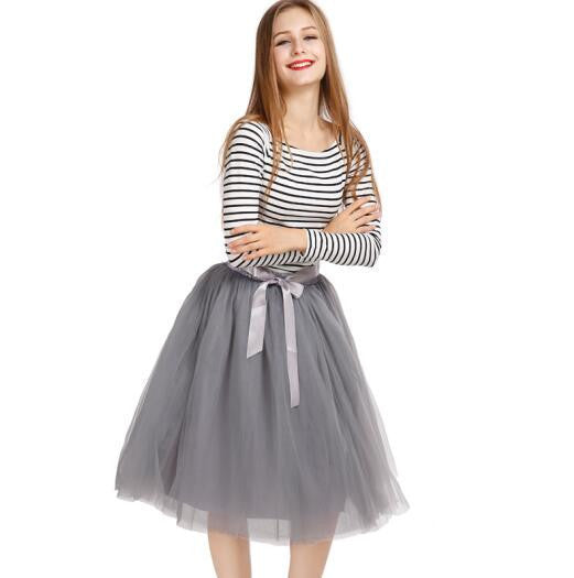 Best Quality 7 Layers Midi Tulle Skirt Tutu Skirts Womens Petticoat Elastic Belt Autumn-Dollar Bargains Online Shopping Australia