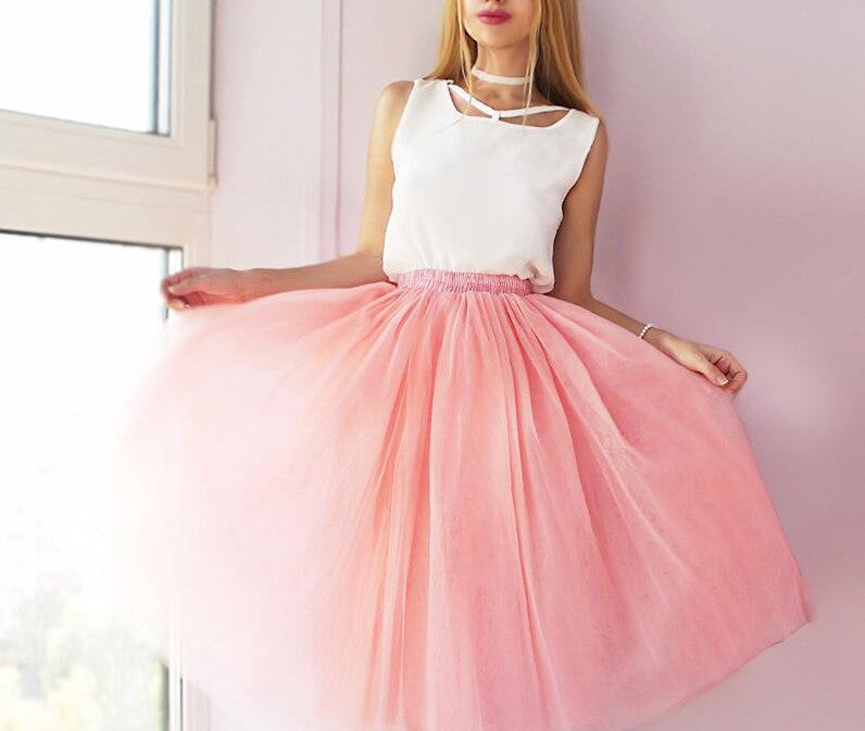 Best Quality 7 Layers Midi Tulle Skirt Tutu Skirts Womens Petticoat Elastic Belt Autumn-Dollar Bargains Online Shopping Australia