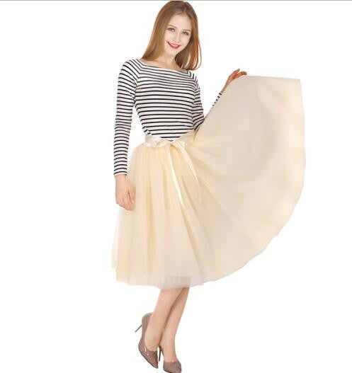 Best Quality 7 Layers Midi Tulle Skirt Tutu Skirts Womens Petticoat Elastic Belt Autumn-Dollar Bargains Online Shopping Australia