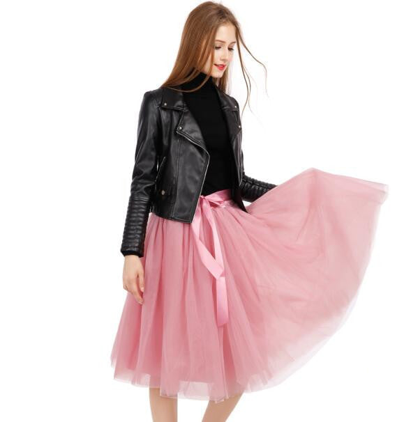 Best Quality 7 Layers Midi Tulle Skirt Tutu Skirts Womens Petticoat Elastic Belt Autumn-Dollar Bargains Online Shopping Australia