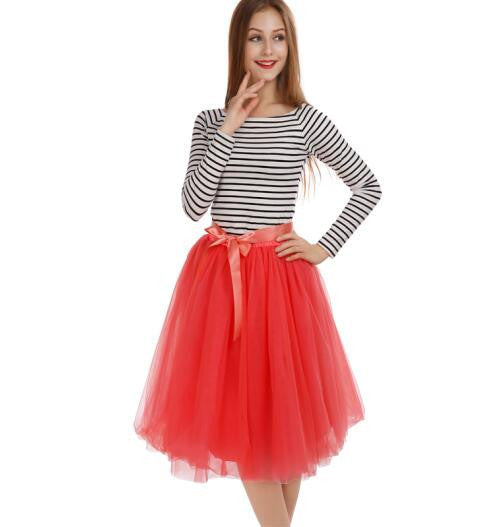 Best Quality 7 Layers Midi Tulle Skirt Tutu Skirts Womens Petticoat Elastic Belt Autumn-Dollar Bargains Online Shopping Australia