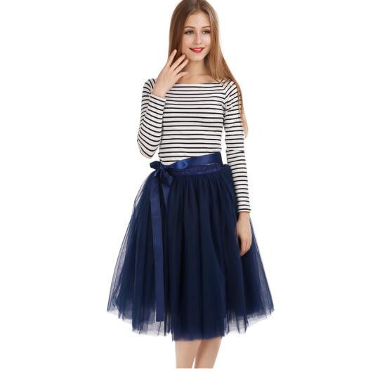 Best Quality 7 Layers Midi Tulle Skirt Tutu Skirts Womens Petticoat Elastic Belt Autumn-Dollar Bargains Online Shopping Australia