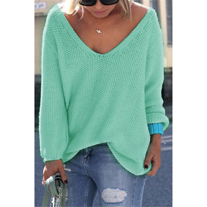 Casual slim autumn sweater V neck loose solid 6 colors women's sweaters and pullovers knitwear jumper ladies pullover-Dollar Bargains Online Shopping Australia