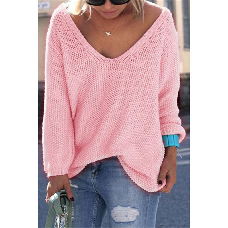 Casual slim autumn sweater V neck loose solid 6 colors women's sweaters and pullovers knitwear jumper ladies pullover-Dollar Bargains Online Shopping Australia