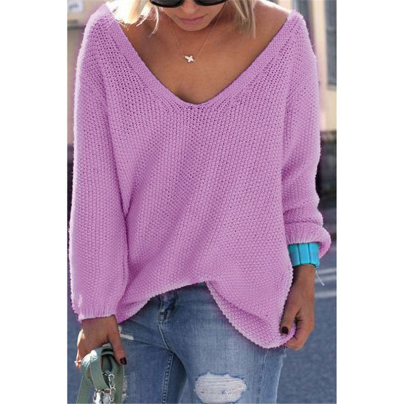 Casual slim autumn sweater V neck loose solid 6 colors women's sweaters and pullovers knitwear jumper ladies pullover-Dollar Bargains Online Shopping Australia