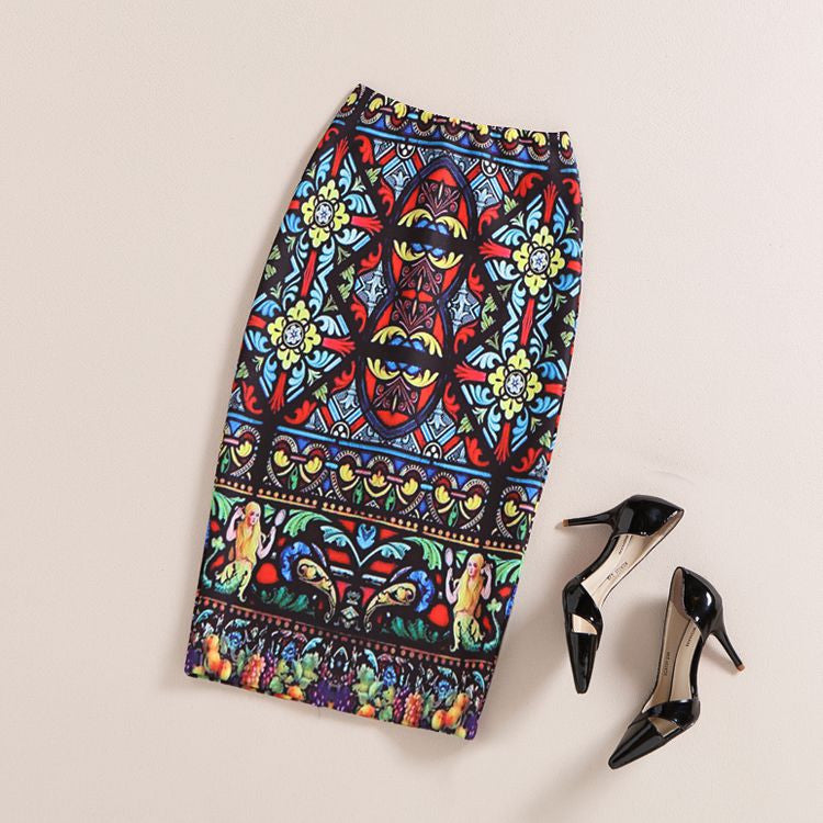 Fashion Women Print Office Skirt Spring Summer Knee-Length Pencil Back Split Skirts High Quality Faldas Saia Midi Femme-Dollar Bargains Online Shopping Australia