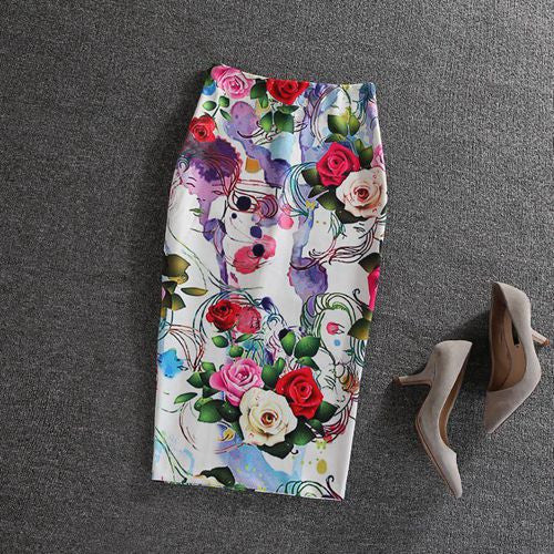 Fashion Women Print Office Skirt Spring Summer Knee-Length Pencil Back Split Skirts High Quality Faldas Saia Midi Femme-Dollar Bargains Online Shopping Australia