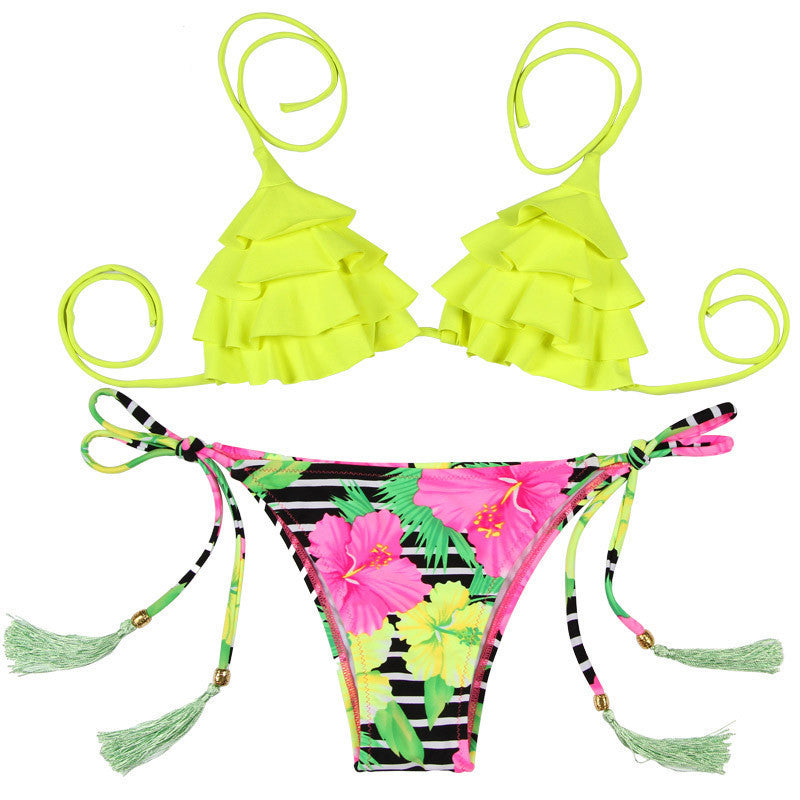 TQSKK Bikinis Women Swimsuit Summer Floral Tassel Swim Top Bathing Suit Padded Sexy Swimwear Bikini Brazilian Biquini-Dollar Bargains Online Shopping Australia