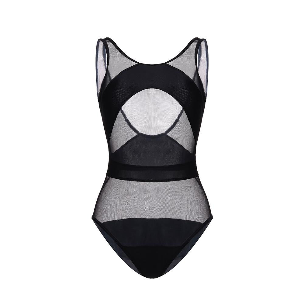 Summer Sexy Swimwear Womens Black Mesh Sheer Monokini One Piece Transparent Bodycon Bodysuits Beachwear Swimsuit-Dollar Bargains Online Shopping Australia