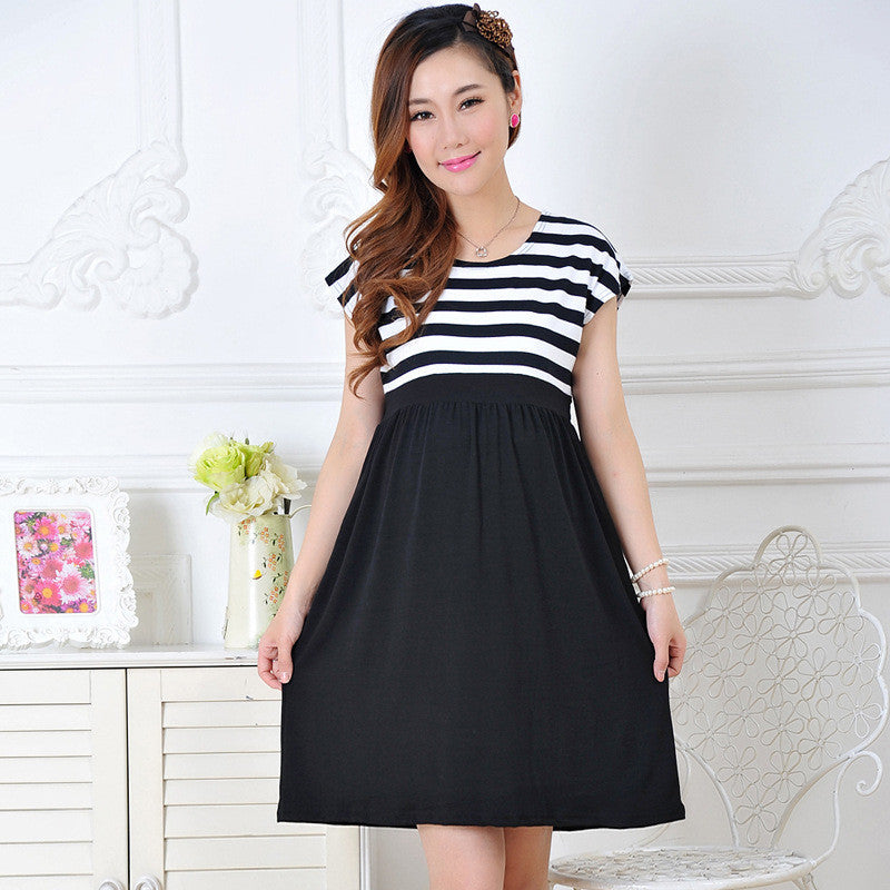 Women Long Maternity Dresses for Pregnant Women Loose Clothing Maternity Fashion Stripe Home Cotton Mother Clothes Navy Blue-Dollar Bargains Online Shopping Australia