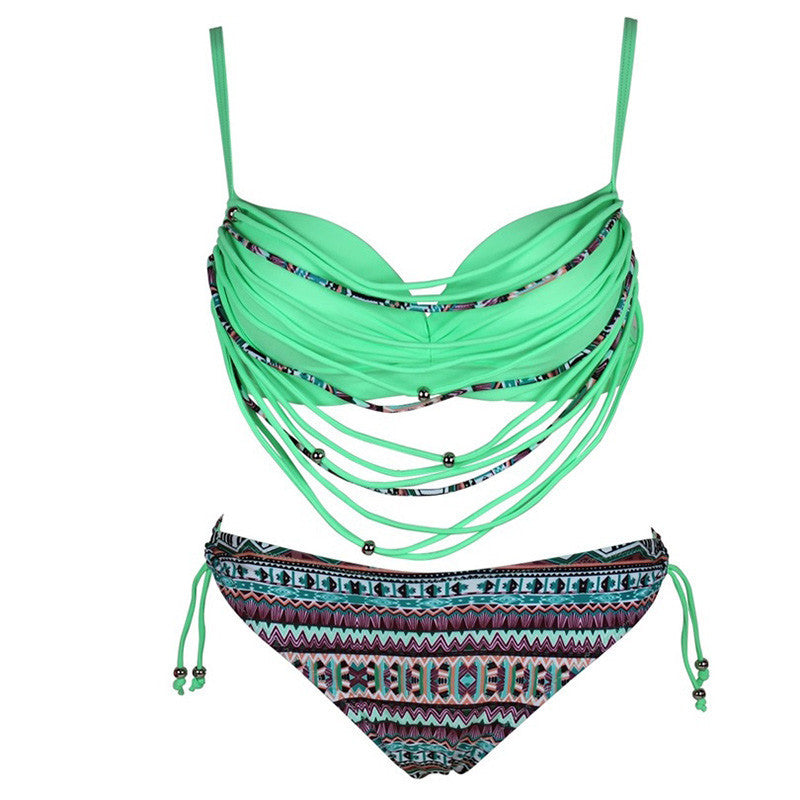 Brazilian Bikini Fringe Tassel Two Pieces Vintage Swimwear Bandage Women Bathing Suit Beach Retro Swimsuit Halter Biquini-Dollar Bargains Online Shopping Australia