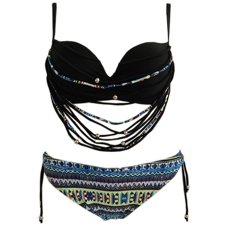 Brazilian Bikini Fringe Tassel Two Pieces Vintage Swimwear Bandage Women Bathing Suit Beach Retro Swimsuit Halter Biquini-Dollar Bargains Online Shopping Australia