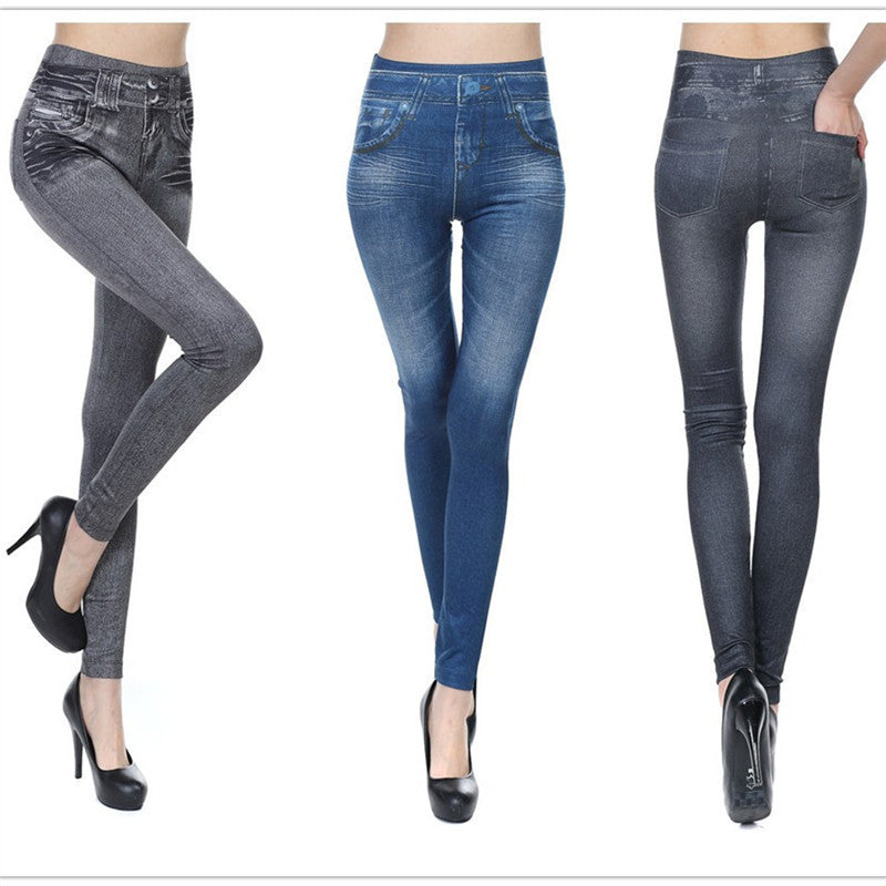 Plus Size S-2XL Woman Jean Leggings Blue Black 2 Real Pockets Mid Waist Slim Europe Fold Stretch Legging Women-Dollar Bargains Online Shopping Australia