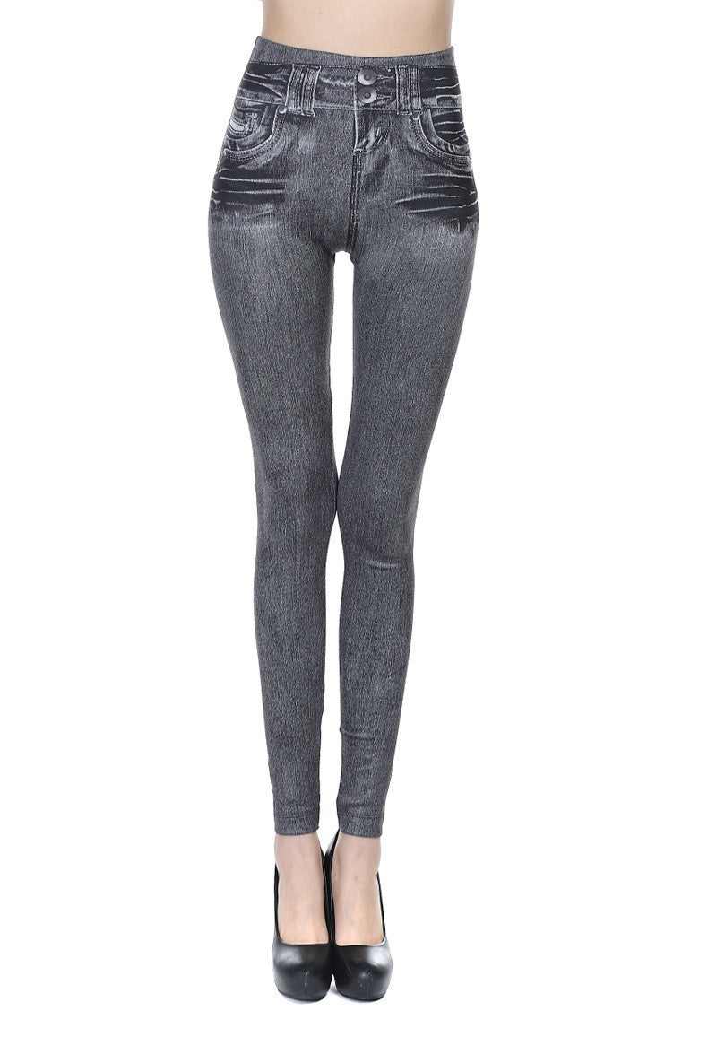 Plus Size S-2XL Woman Jean Leggings Blue Black 2 Real Pockets Mid Waist Slim Europe Fold Stretch Legging Women-Dollar Bargains Online Shopping Australia