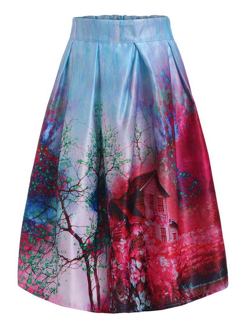 DayLook Summer Skater Skirt Vintage Charm Lady Multi Scene Print Pleated Midi Office Skirt Tutu Elegant Womens Skirts Saia-Dollar Bargains Online Shopping Australia