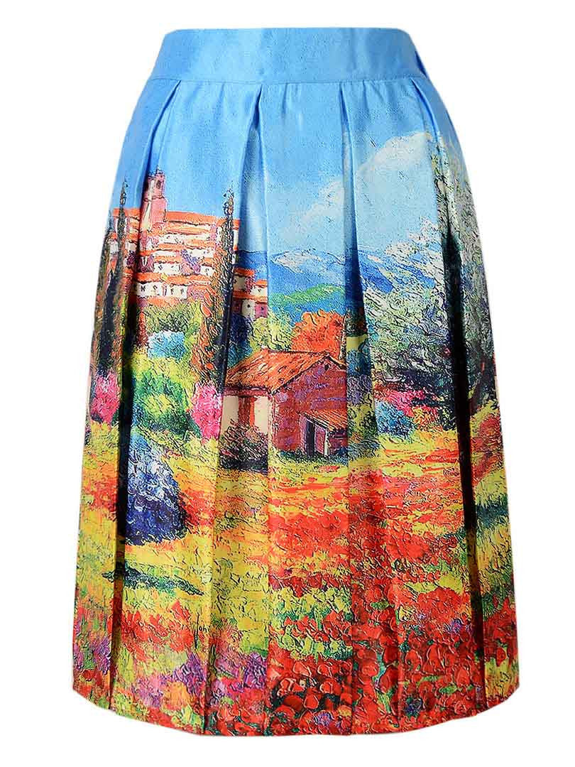 DayLook Summer Skater Skirt Vintage Charm Lady Multi Scene Print Pleated Midi Office Skirt Tutu Elegant Womens Skirts Saia-Dollar Bargains Online Shopping Australia