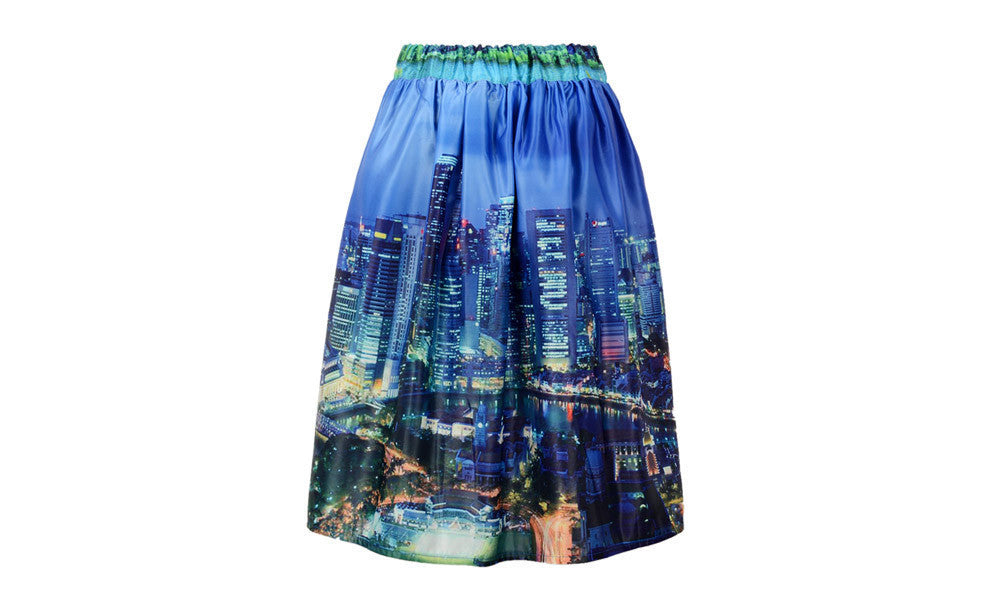 DayLook Summer Skater Skirt Vintage Charm Lady Multi Scene Print Pleated Midi Office Skirt Tutu Elegant Womens Skirts Saia-Dollar Bargains Online Shopping Australia
