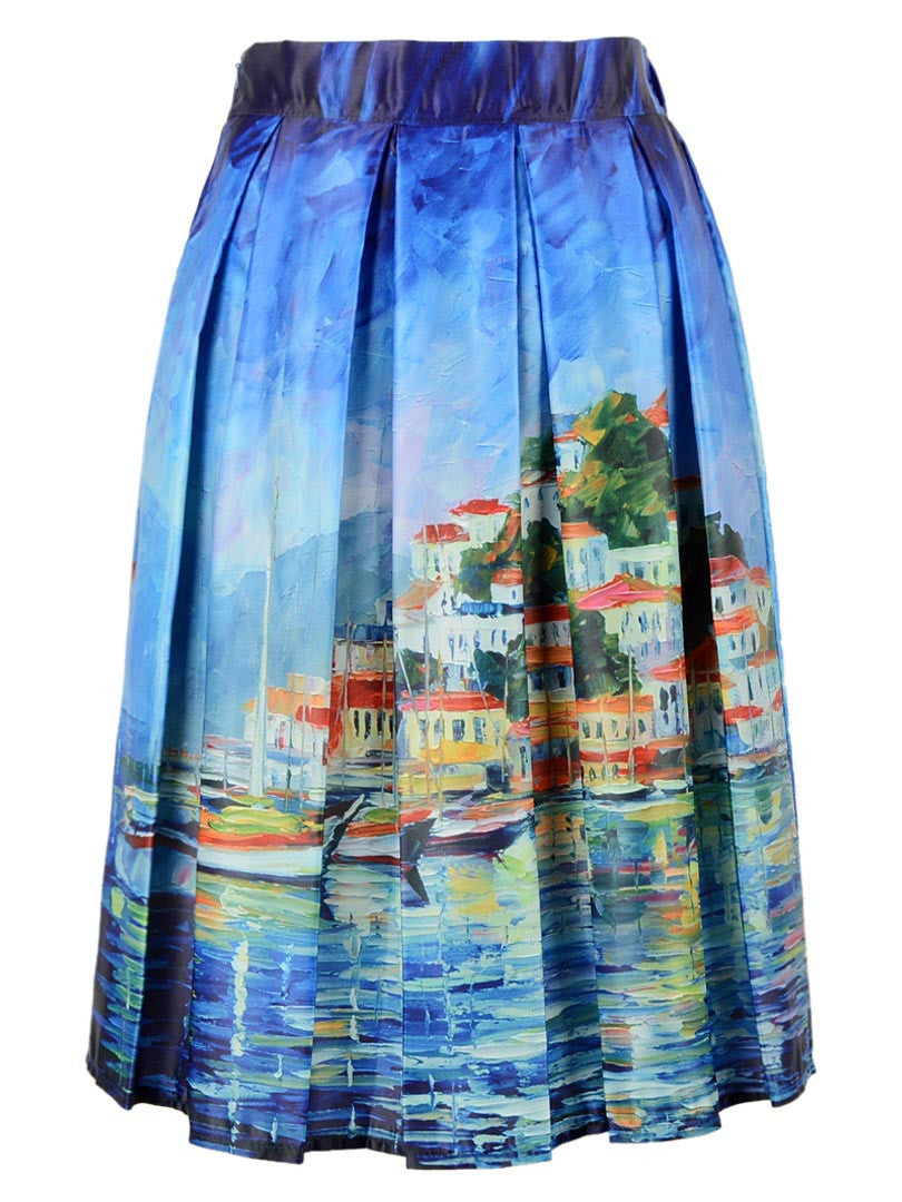 DayLook Summer Skater Skirt Vintage Charm Lady Multi Scene Print Pleated Midi Office Skirt Tutu Elegant Womens Skirts Saia-Dollar Bargains Online Shopping Australia