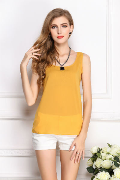 6 SIZES spring and summer women blouses camisole chiffon vest top female sleeveless basic solid tops-Dollar Bargains Online Shopping Australia