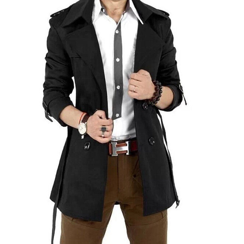 Trench Coat Men Classic Men's Double Breasted Trench Coat Masculino Mens Clothing Long Jackets & Coats British Style Overcoat-Dollar Bargains Online Shopping Australia