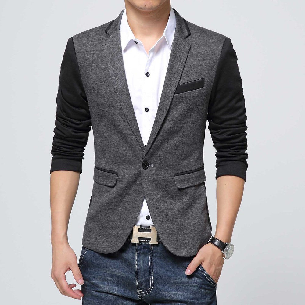Slim Fit Casual jacket Cotton Men Blazer Jacket Single Button Gray Mens Suit Jacket Autumn Patchwork Coat Male Suite-Dollar Bargains Online Shopping Australia
