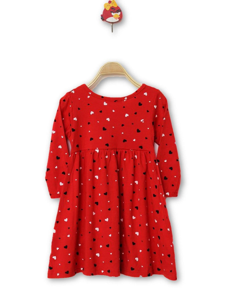 100% Cotton Baby Girls Dress Long-Sleeve Red Heart-Shape Winter Dresses For Kids Children Clothes-Dollar Bargains Online Shopping Australia