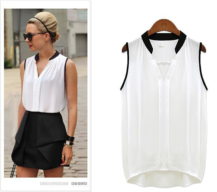 Women's Blouses Sleeveless Chiffon V Neck Loose Summer Style Ladies Casual Tops Female Clothing White Black And Shirts-Dollar Bargains Online Shopping Australia
