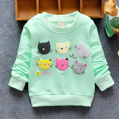 Arrival Baby Girls Sweatshirts Winter Spring Autumn sweater cartoon 6 Cats long sleeve T-shirt Character kids clothes-Dollar Bargains Online Shopping Australia