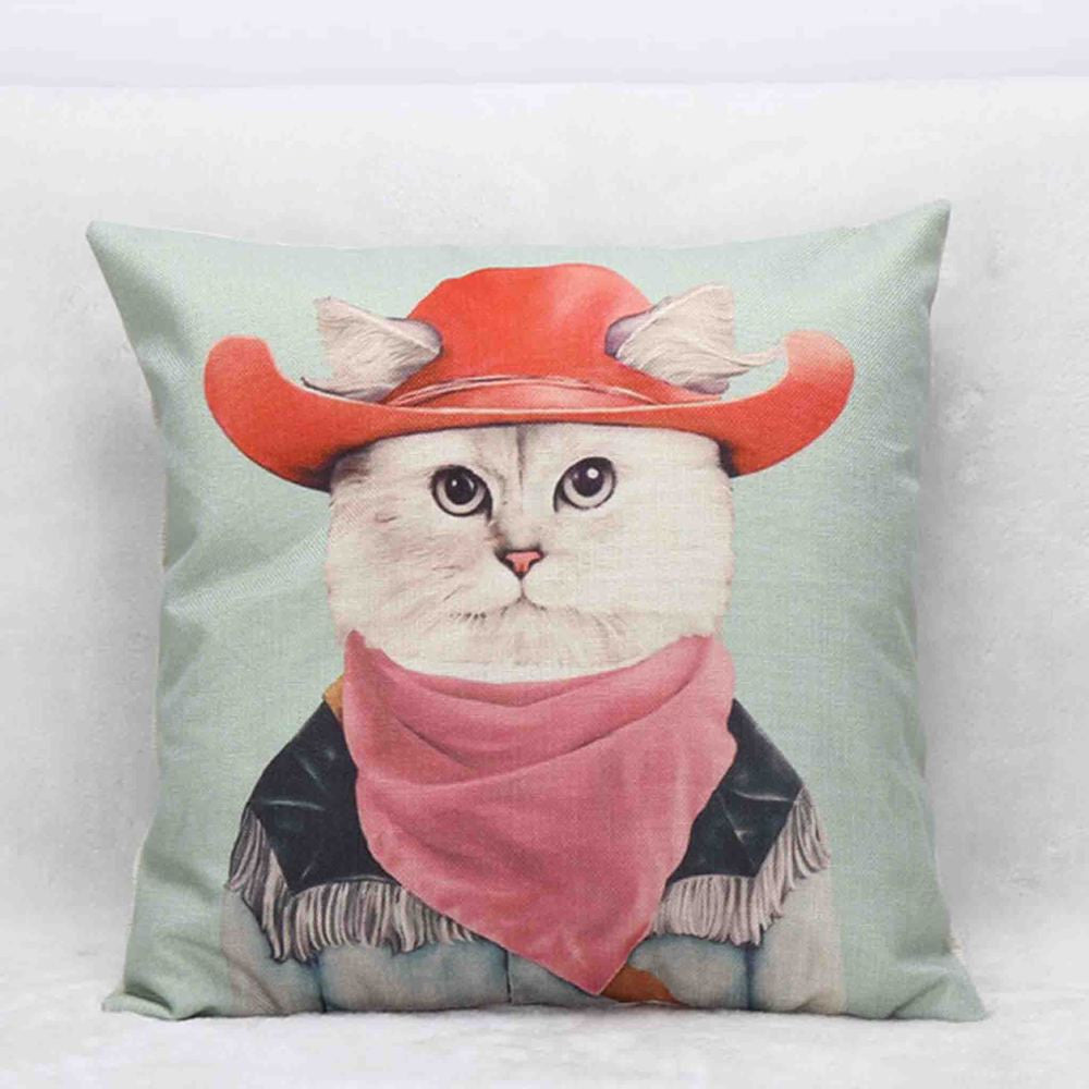 Mr. Animal Printed Vintage Cushion 45*45cm Linen Cushions Home Decor Cat for Car Seat Home Sofa-Dollar Bargains Online Shopping Australia