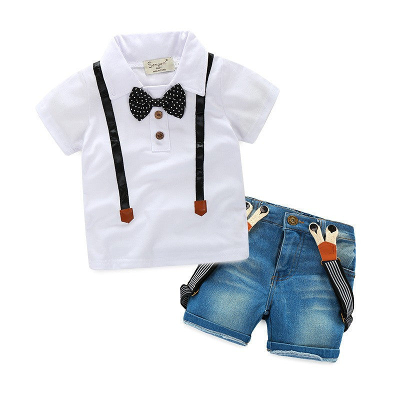 Gentleman young children casual summer boys clothing sets shirt + jeans 2pcs boys suits child suit-Dollar Bargains Online Shopping Australia